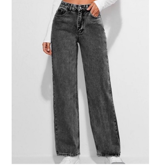black high waisted straight leg jeans - Picture 1 of 2
